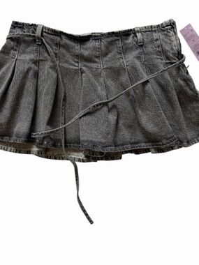 wild fable Charcoal Gray Pleated Mini Skirt with Tie Waist